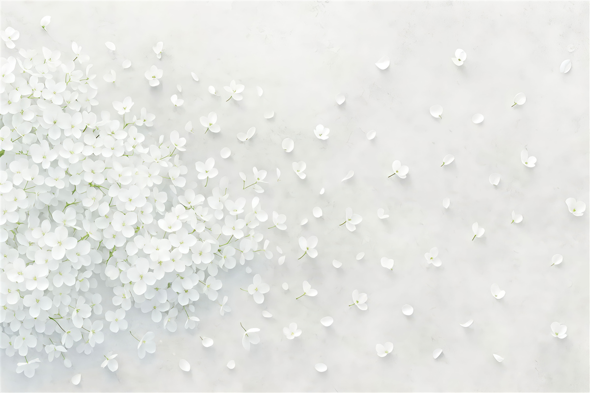 Fototapeta Białe kwiaty unoszące się na szarym tle.