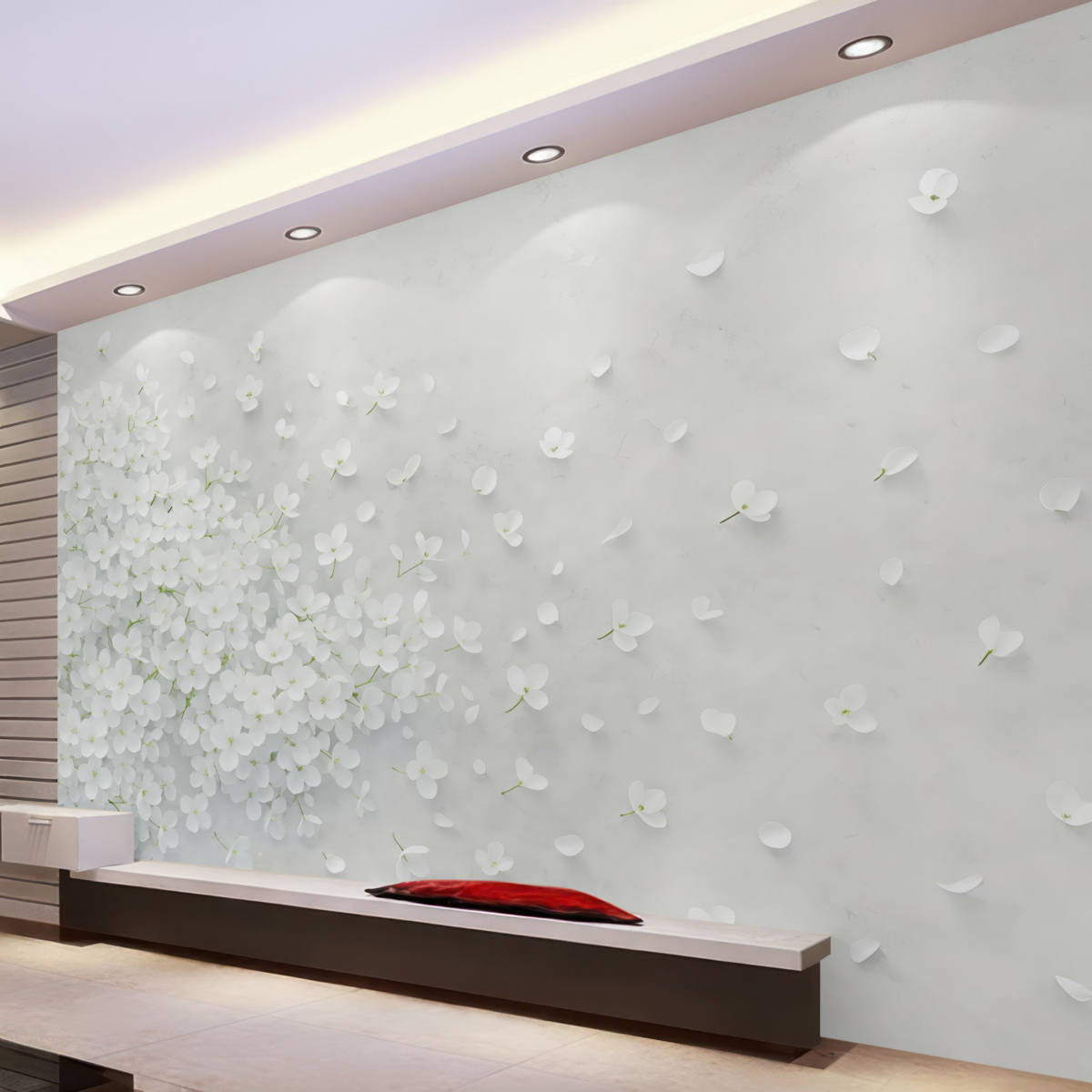 Fototapeta Białe kwiaty unoszące się na szarym tle.