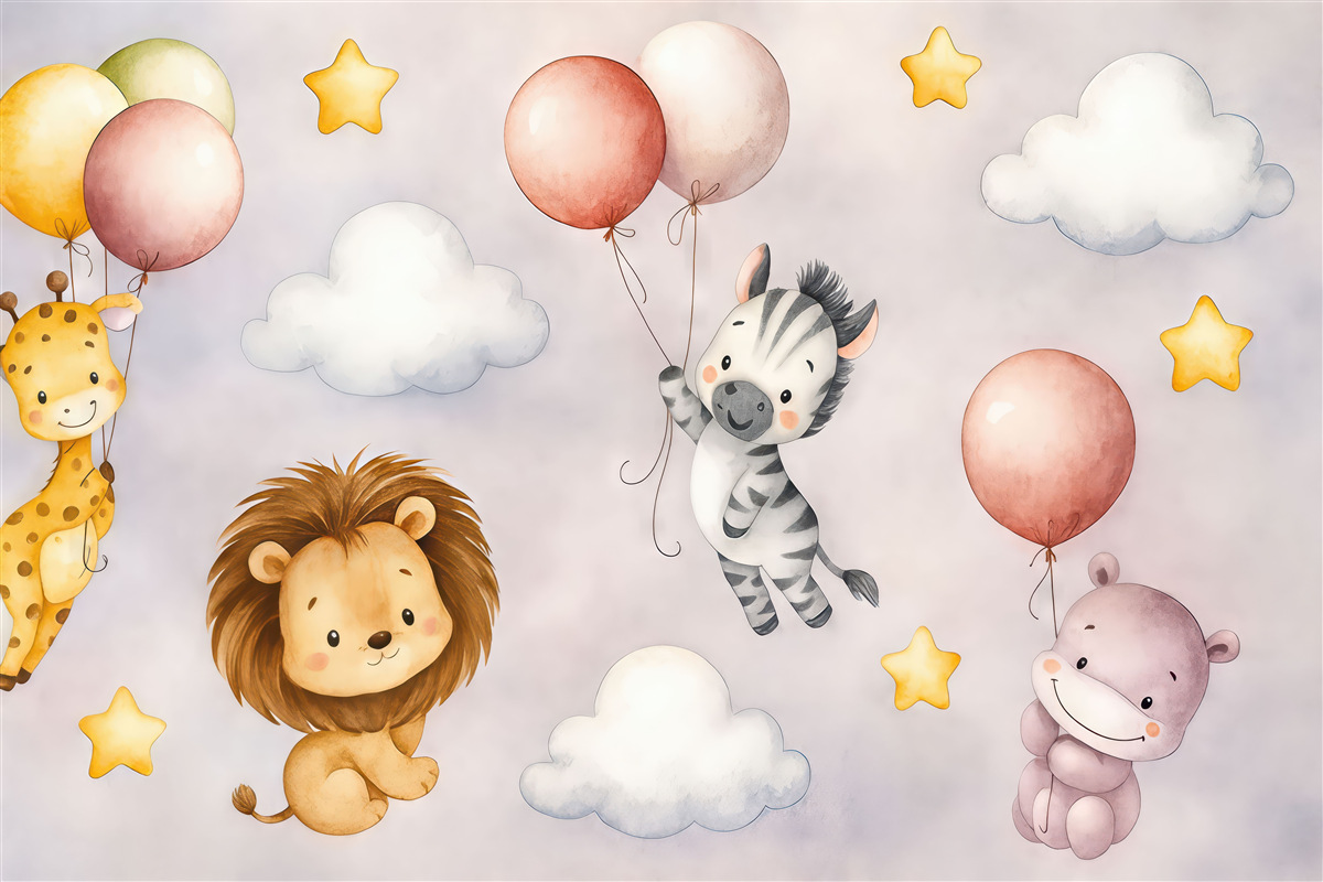 Fototapeta zwierzęta unoszące się na nadmuchiwanych balonach