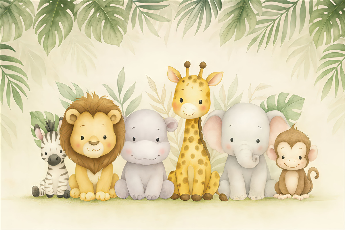 Fototapeta Zwierzęta z safari namalowane akwarełą.