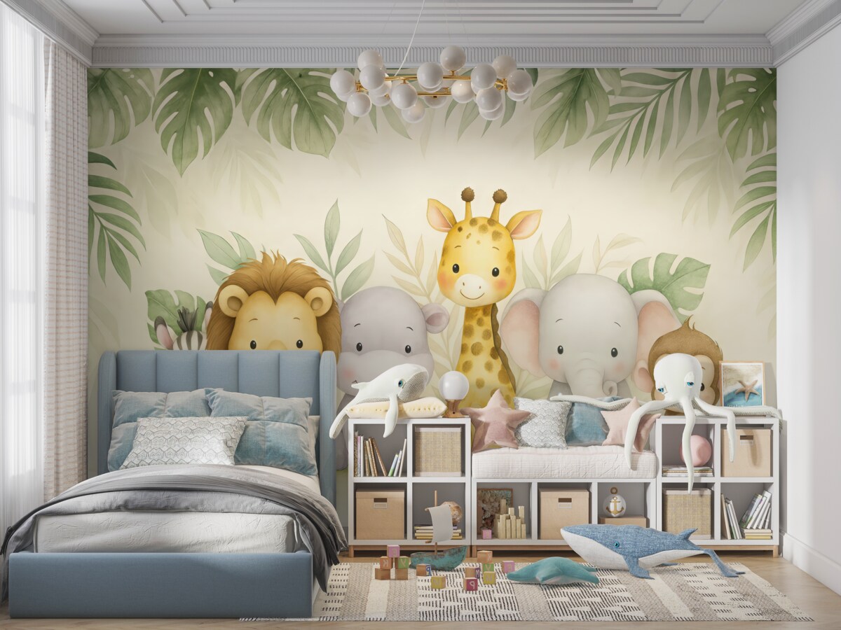 Fototapeta Zwierzęta z safari namalowane akwarełą.