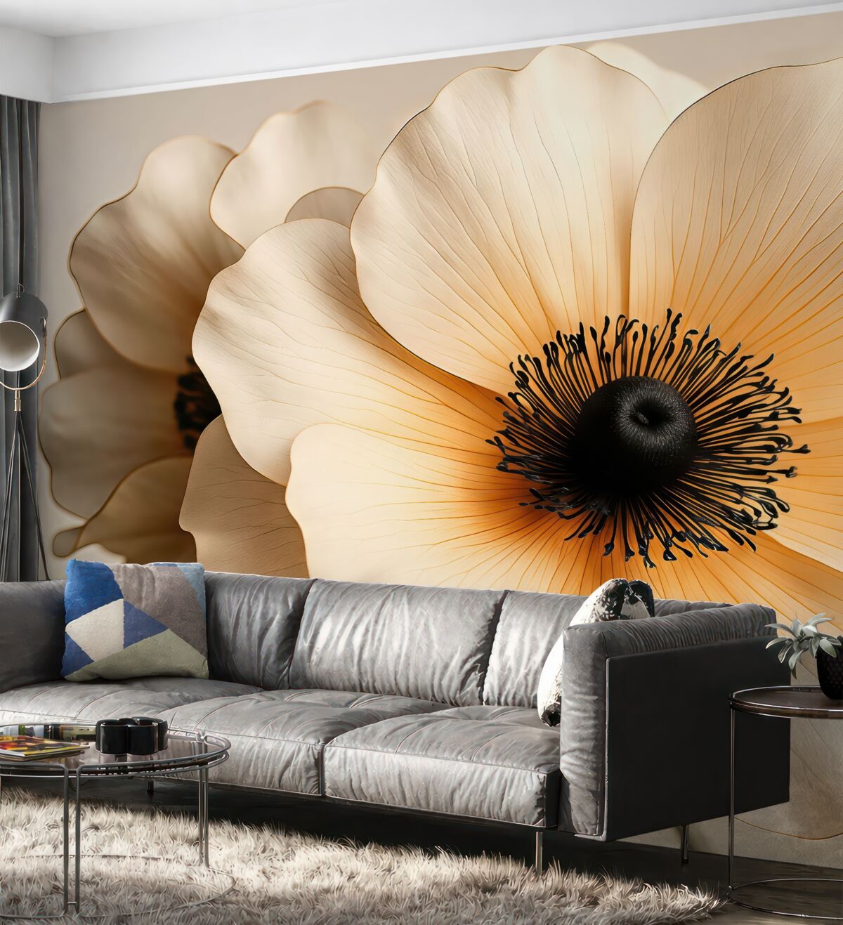 Fototapeta Wielki kwiat, jasny, kremowy, pomarańczowy.