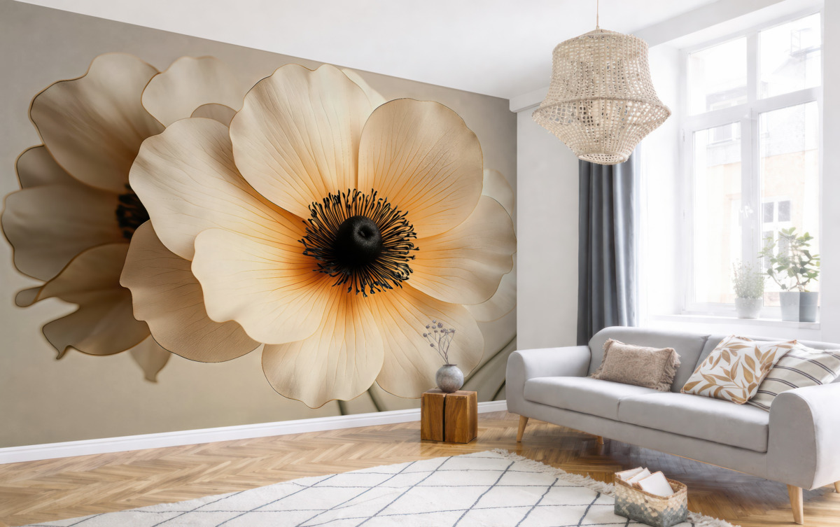 Fototapeta Wielki kwiat, jasny, kremowy, pomarańczowy.