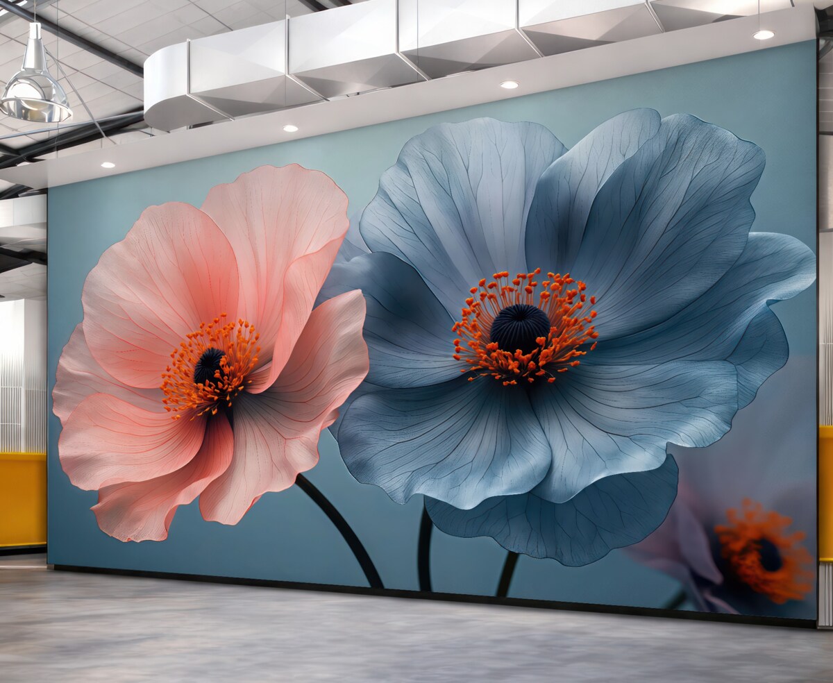 Fototapeta Dwie wielkie magnolie, odcień niebieski, kwiaty.