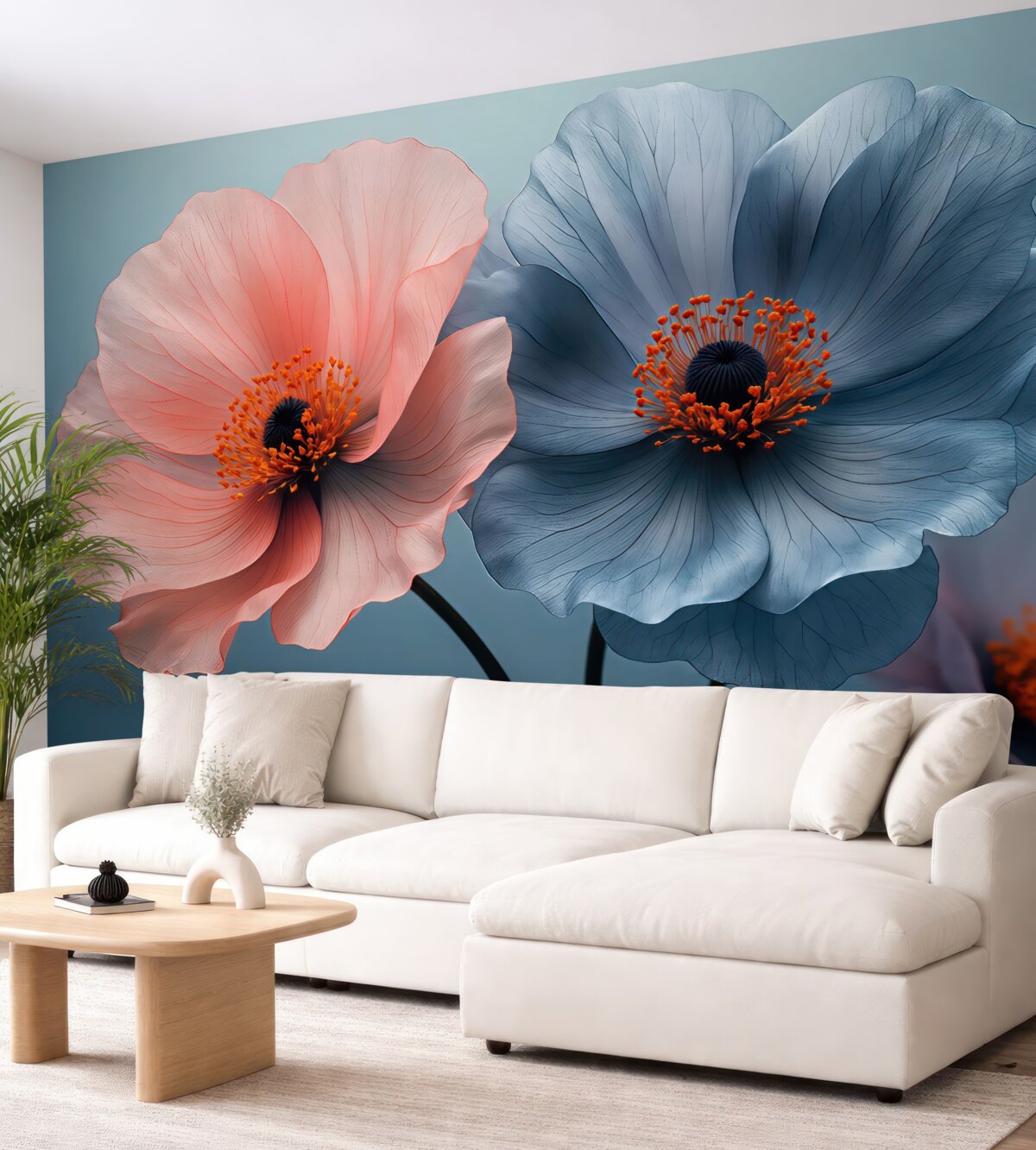 Fototapeta Dwie wielkie magnolie, odcień niebieski, kwiaty.