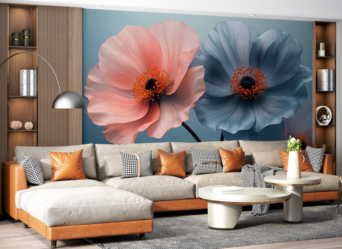 Fototapeta Dwie wielkie magnolie, odcień niebieski, kwiaty.