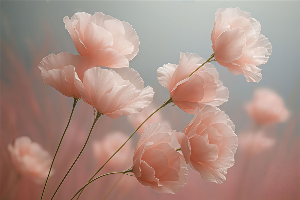 Fototapeta Subtelne kwiaty na różowym, niebieskim tle.