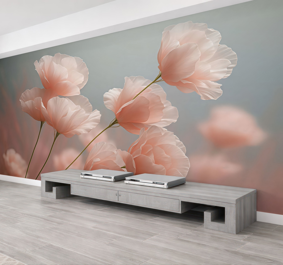 Fototapeta Subtelne kwiaty na różowym, niebieskim tle.