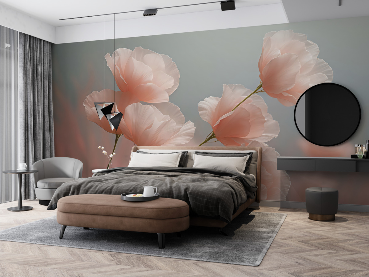 Fototapeta Subtelne kwiaty na różowym, niebieskim tle.