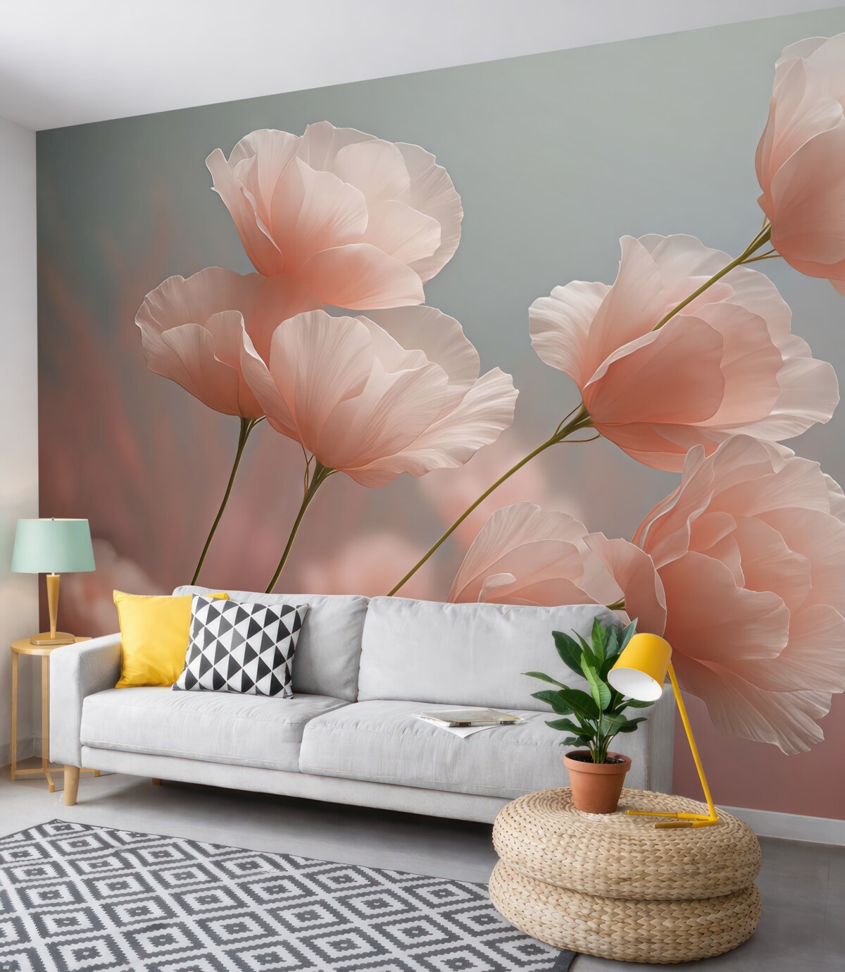 Fototapeta Subtelne kwiaty na różowym, niebieskim tle.