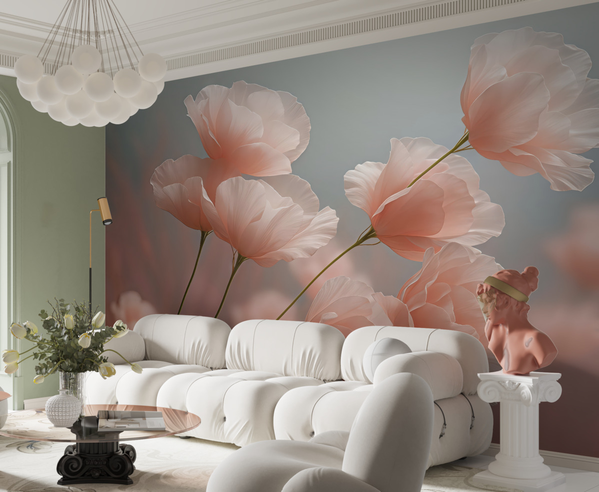 Fototapeta Subtelne kwiaty na różowym, niebieskim tle.