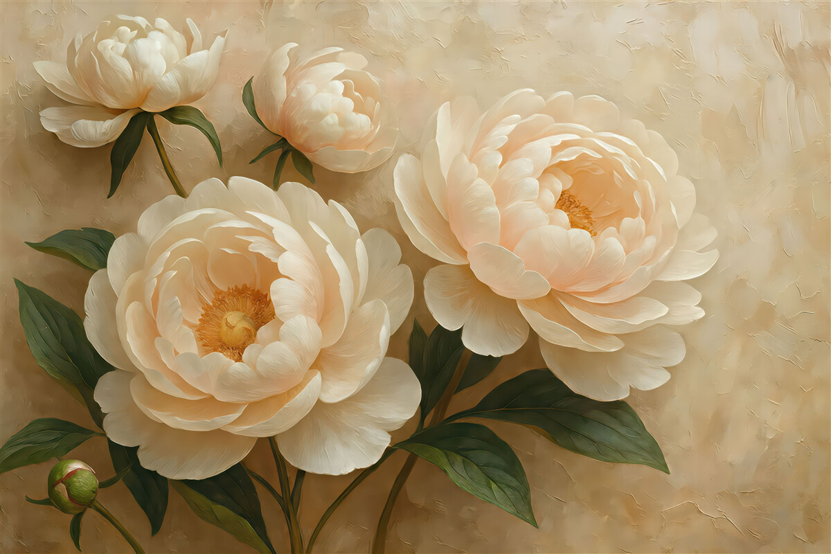 Fototapeta Kwiaty piwonii, wielkie kwiaty, mur.