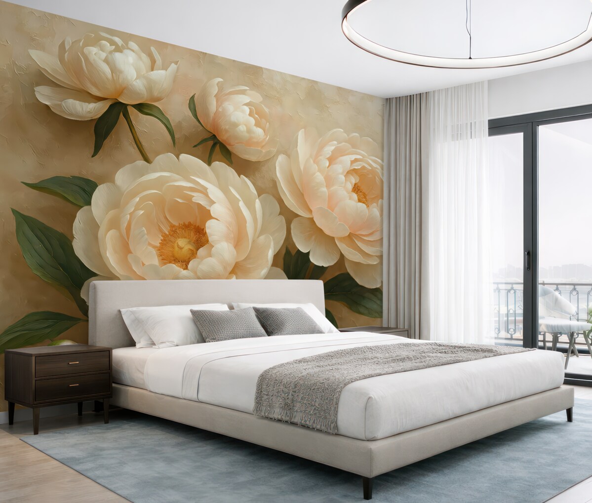 Fototapeta Kwiaty piwonii, wielkie kwiaty, mur.