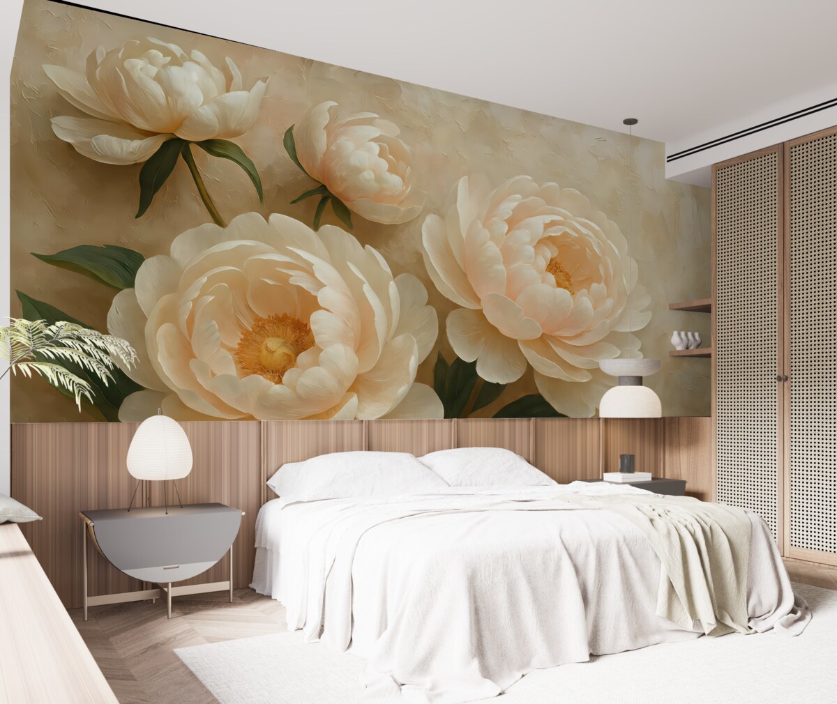 Fototapeta Kwiaty piwonii, wielkie kwiaty, mur.