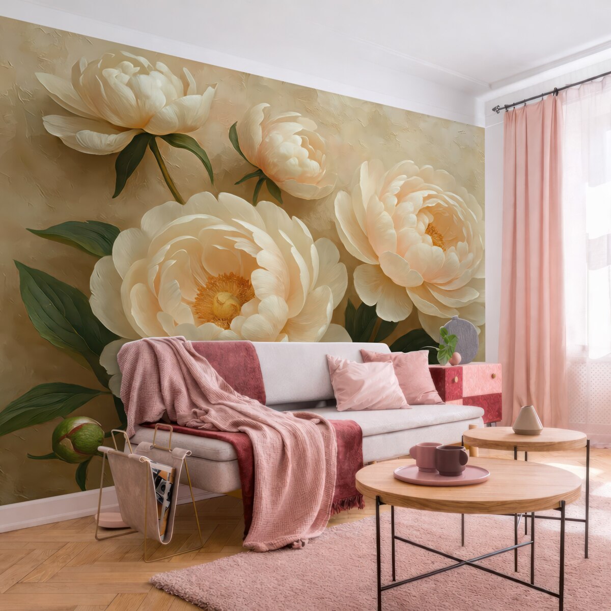 Fototapeta Kwiaty piwonii, wielkie kwiaty, mur.