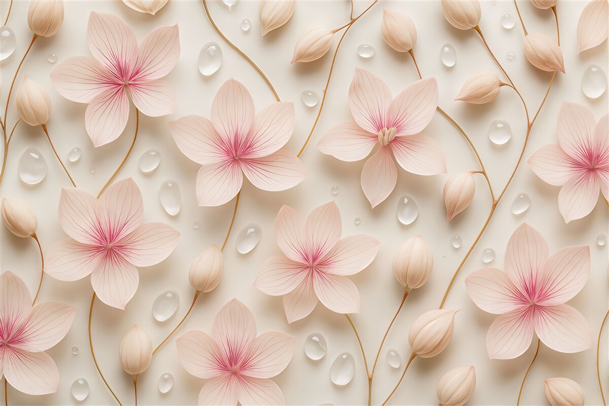 Fototapeta Subtelne płatki różane z kroplami wody.