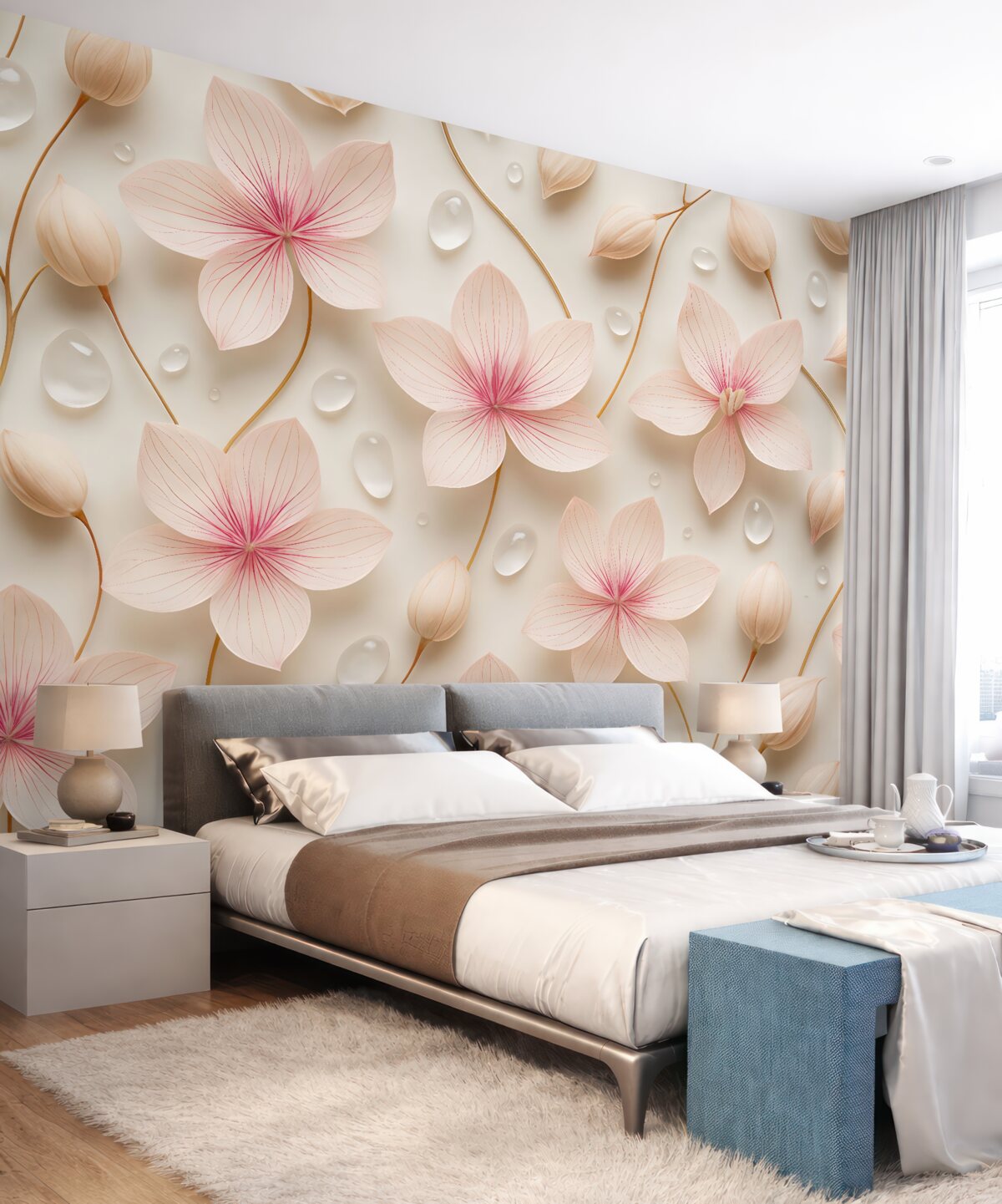 Fototapeta Subtelne płatki różane z kroplami wody.