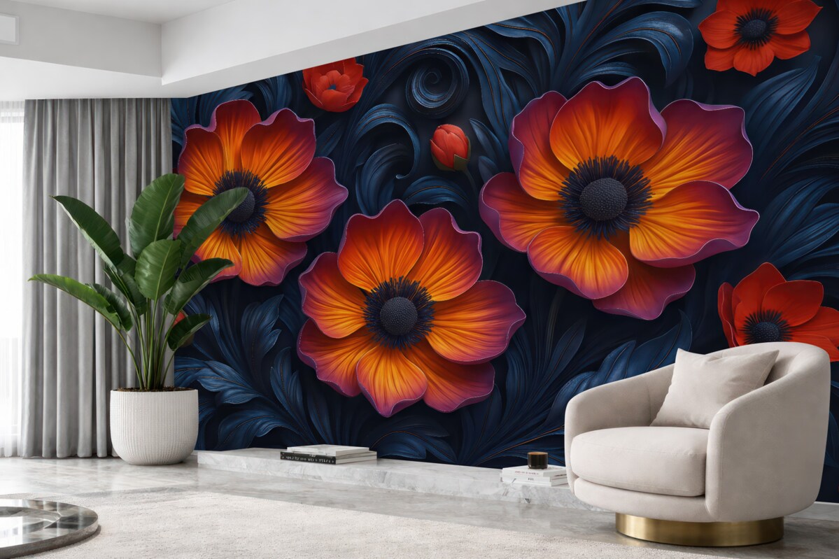 Fototapeta Grafika 3D abstrakcyjnych, jasnych roślin w stylu barokowym.