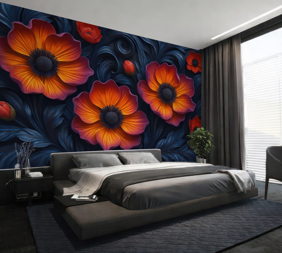 Fototapeta Grafika 3D abstrakcyjnych, jasnych roślin w stylu barokowym.