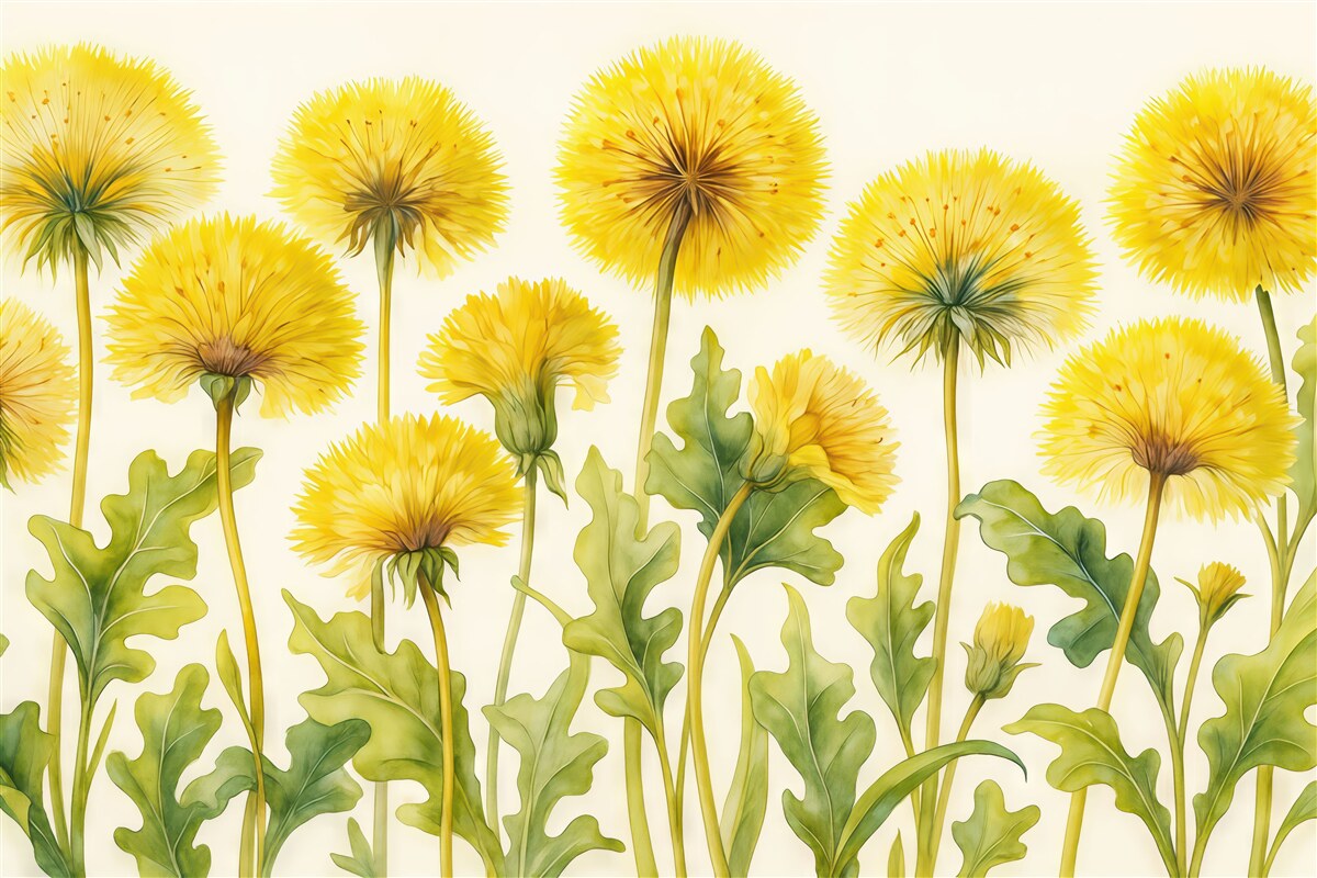 Fototapeta Kwitnące żółte mniszki medyczne akwarelą.