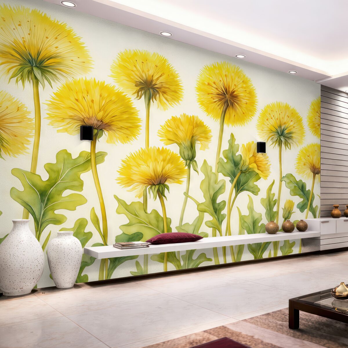 Fototapeta Kwitnące żółte mniszki medyczne akwarelą.