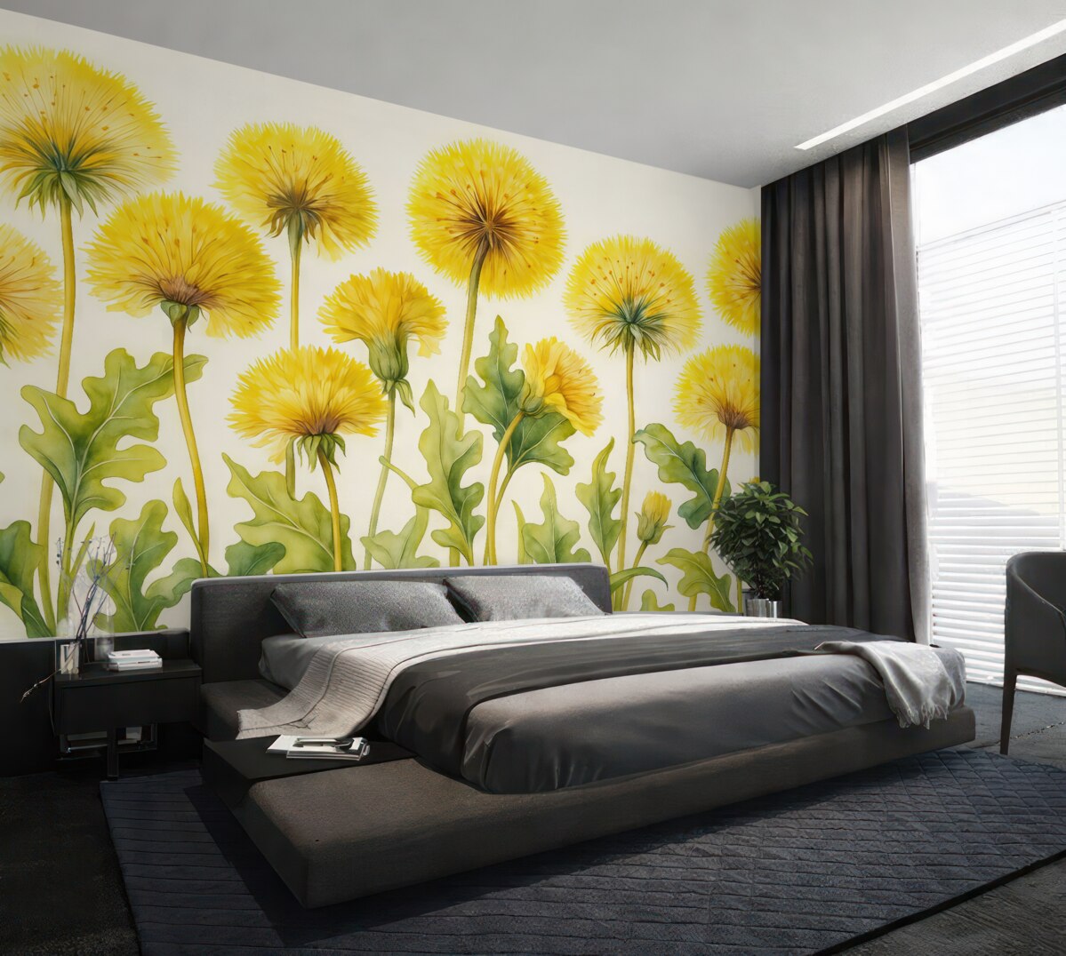 Fototapeta Kwitnące żółte mniszki medyczne akwarelą.