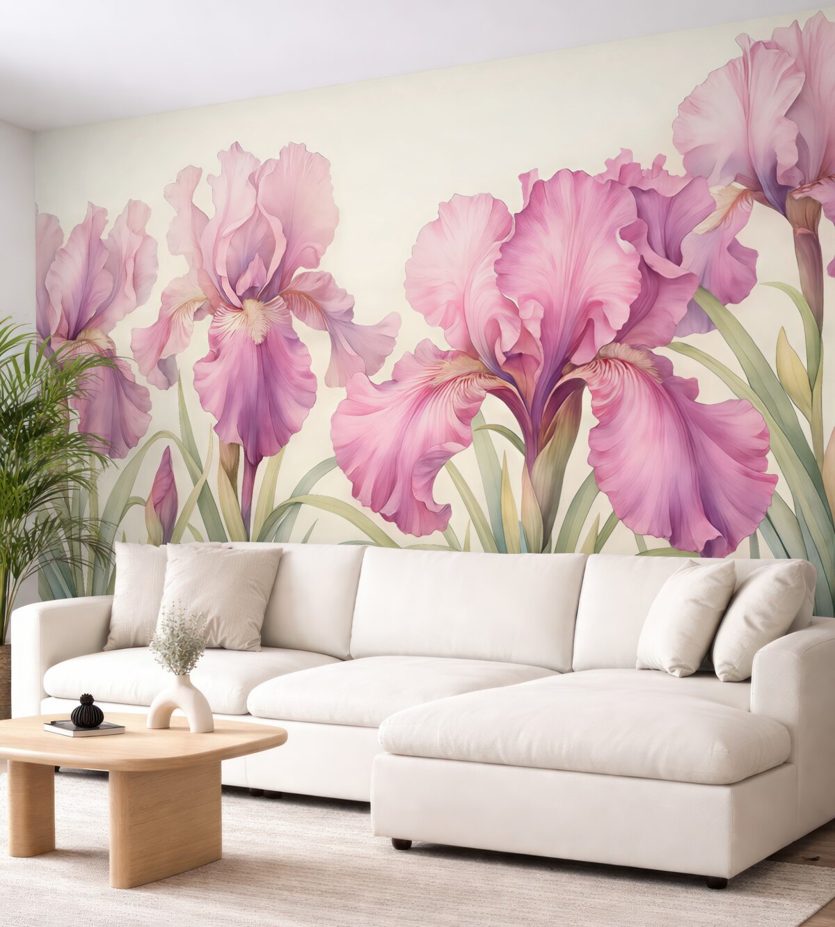 Fototapeta Kwitnące różowe fioletowe irysy w akwareli.