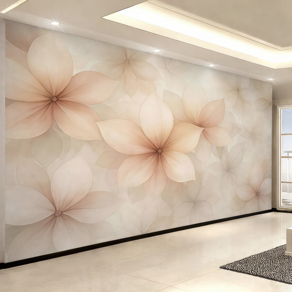 Fototapeta Układ kwiatów, subtelne odcienie różu i beżu, motyw kwiatowy.