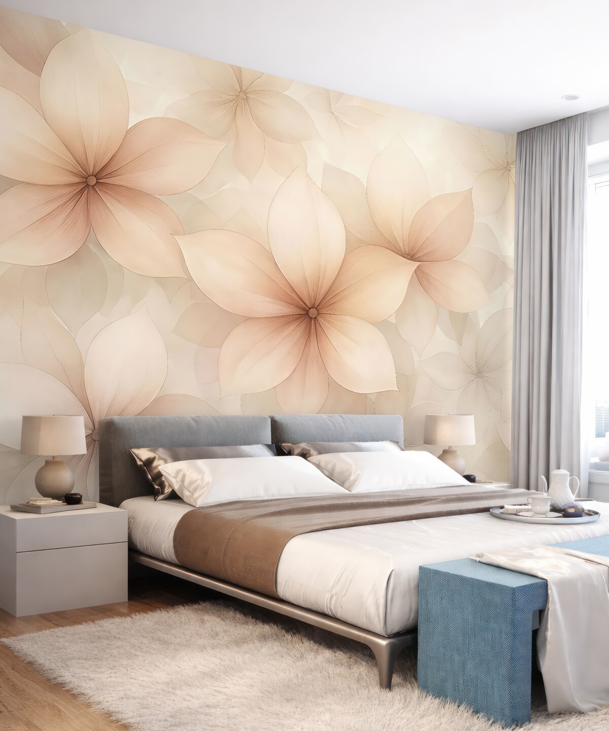 Fototapeta Układ kwiatów, subtelne odcienie różu i beżu, motyw kwiatowy.