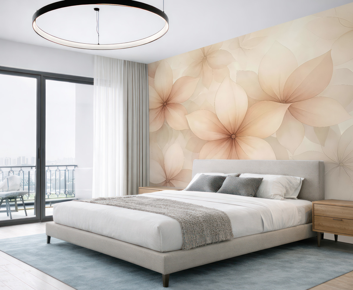 Fototapeta Układ kwiatów, subtelne odcienie różu i beżu, motyw kwiatowy.