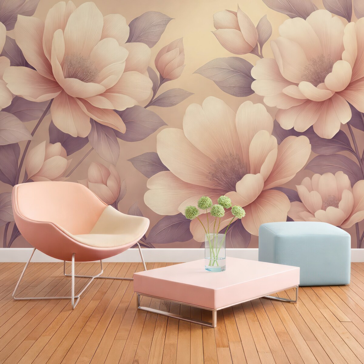 Fototapeta Wspaniałe akrylowe kwiaty, bukiet kwiatowy, przyroda, delikatne beże i róże.