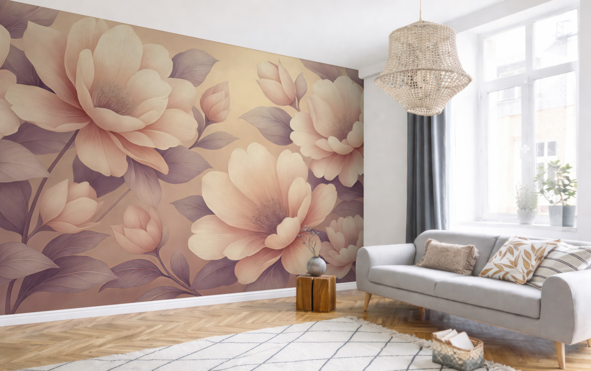 Fototapeta Wspaniałe akrylowe kwiaty, bukiet kwiatowy, przyroda, delikatne beże i róże.