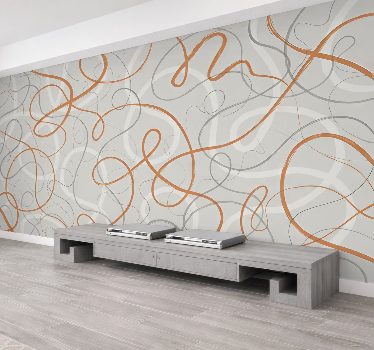 Fototapeta Abstrakcyjne pomarańczowe wzory na szarej powierzchni.