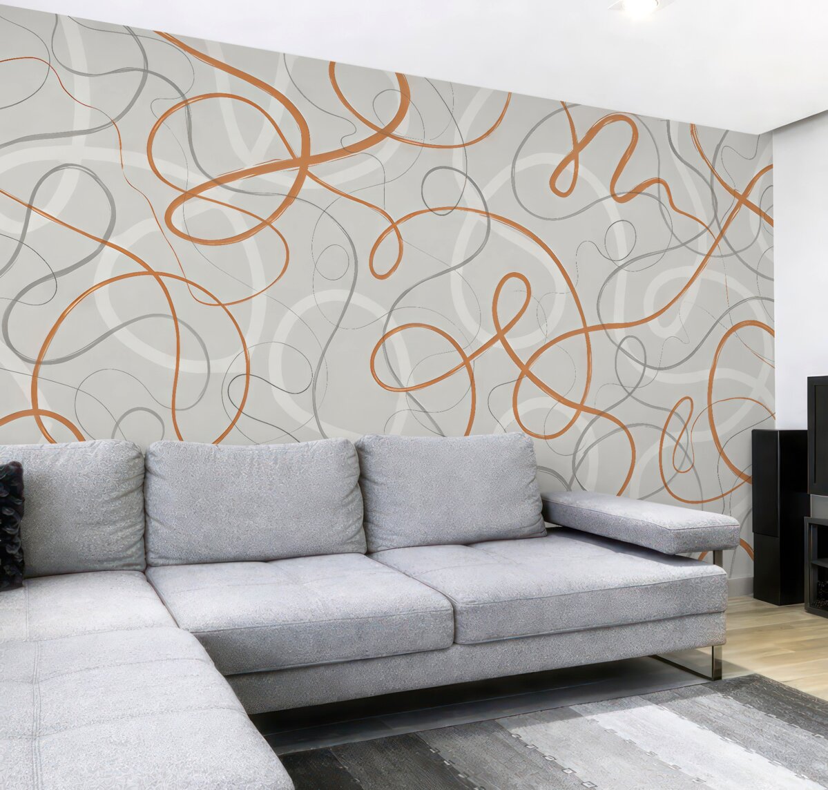 Fototapeta Abstrakcyjne pomarańczowe wzory na szarej powierzchni.