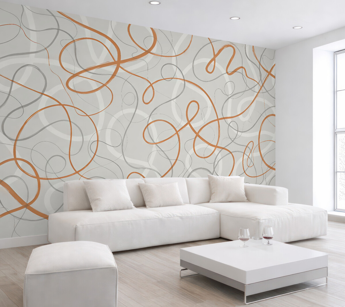Fototapeta Abstrakcyjne pomarańczowe wzory na szarej powierzchni.