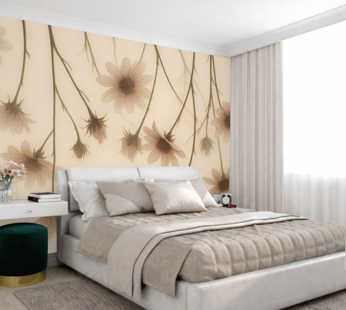 Fototapeta Subtelne kwiaty w mgle opadające z góry w odcieniach różu.