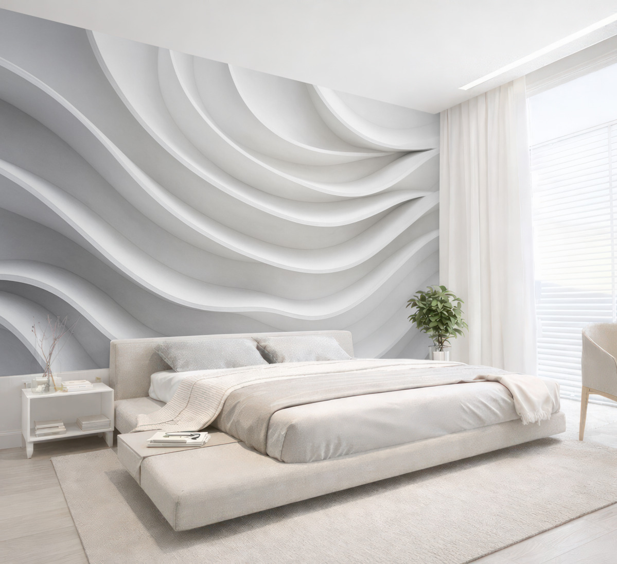 Fototapeta Biały trójwymiarowy abstrakcyjny kształt fali objętości.