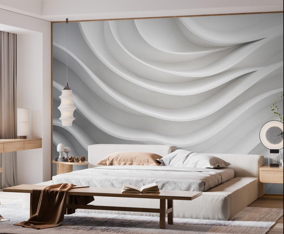 Fototapeta Biały trójwymiarowy abstrakcyjny kształt fali objętości.