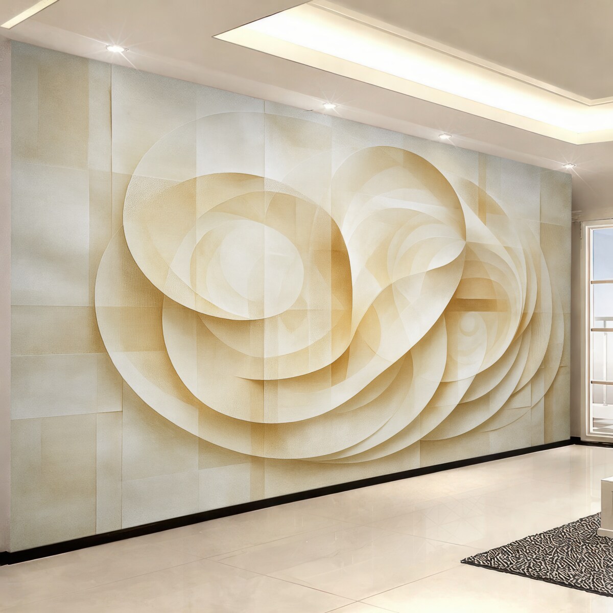 Fototapeta Beżowa abstrakcja z różnorodnymi fakturami, w stylu wielowarstwowych płyt i sieci.