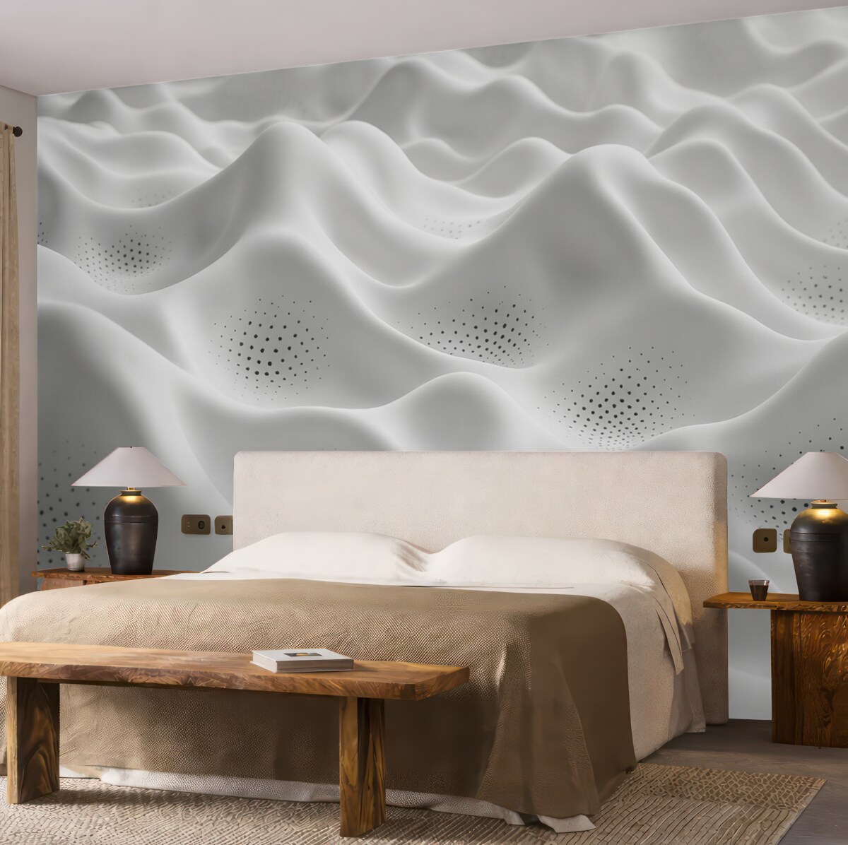 Fototapeta Minimalistyczne oraz abstrakcyjne białe pagórki z falami i krzywymi.