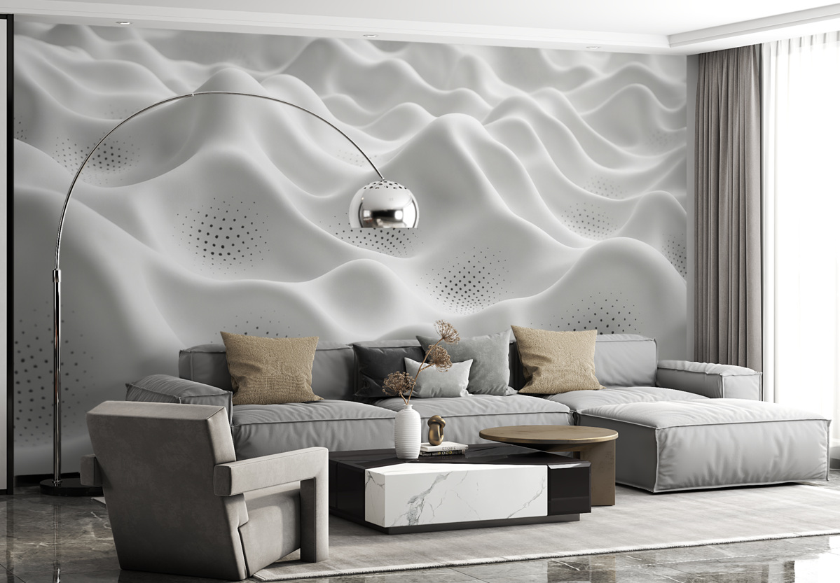 Fototapeta Minimalistyczne oraz abstrakcyjne białe pagórki z falami i krzywymi.