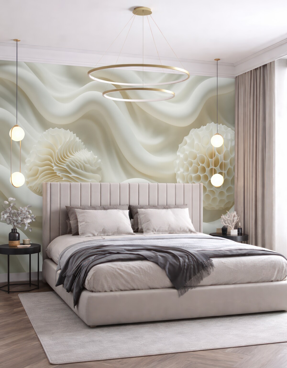 Fototapeta Abstrakcyjne faliste tło jasnych form w stylu 3D.