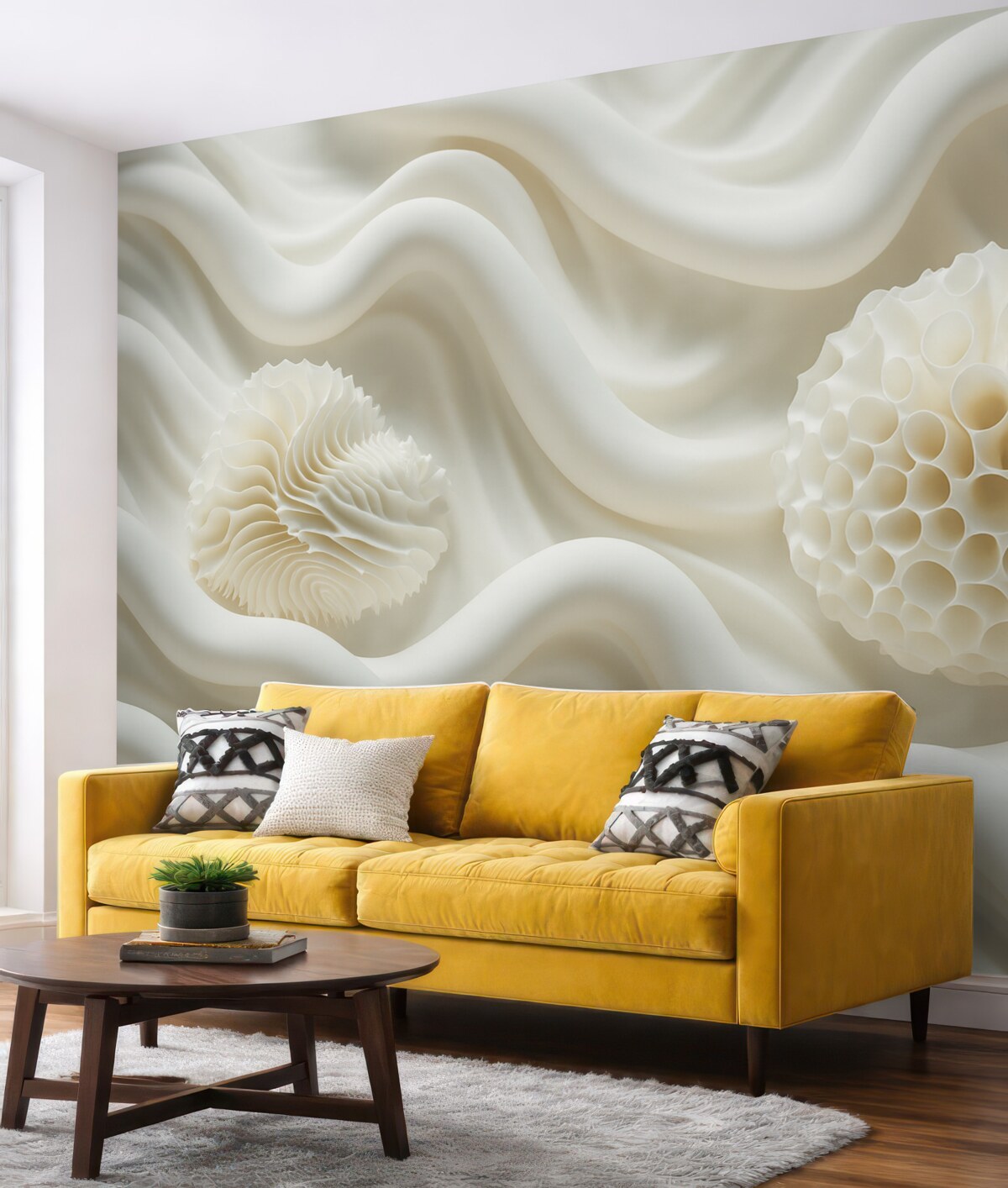 Fototapeta Abstrakcyjne faliste tło jasnych form w stylu 3D.