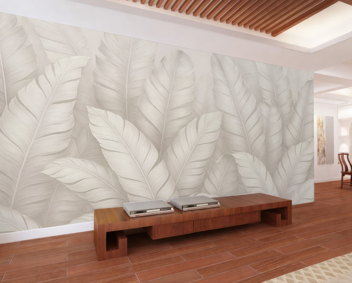 Fototapeta Stylowe pastelowe tropikalne beżowe liście.