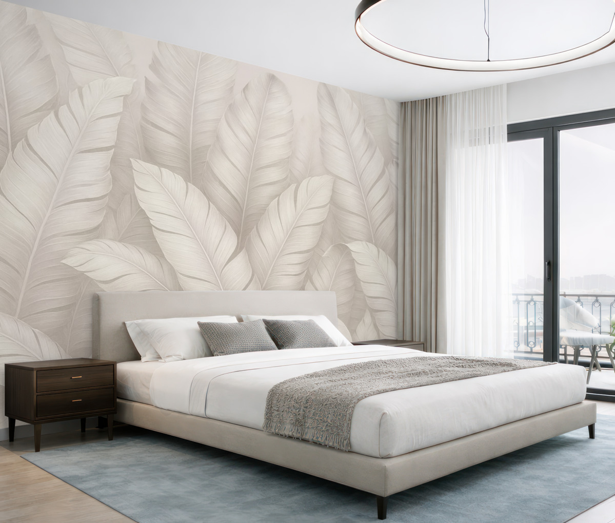 Fototapeta Stylowe pastelowe tropikalne beżowe liście.