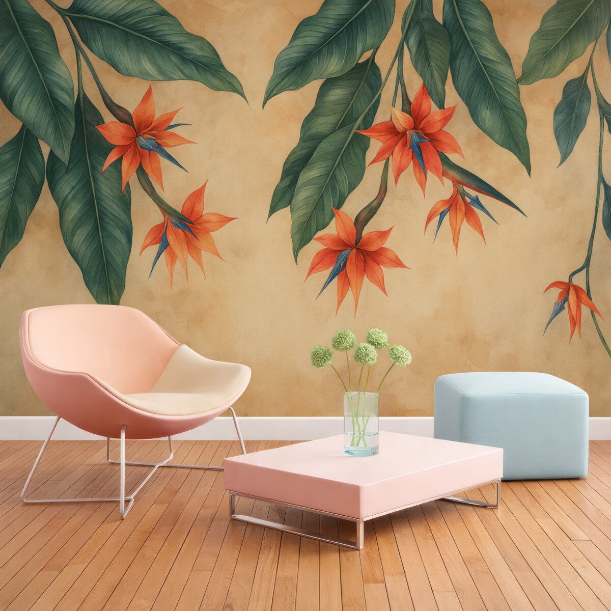 Fototapeta Tropikalny kwiat na beżowym tle w akwareli.