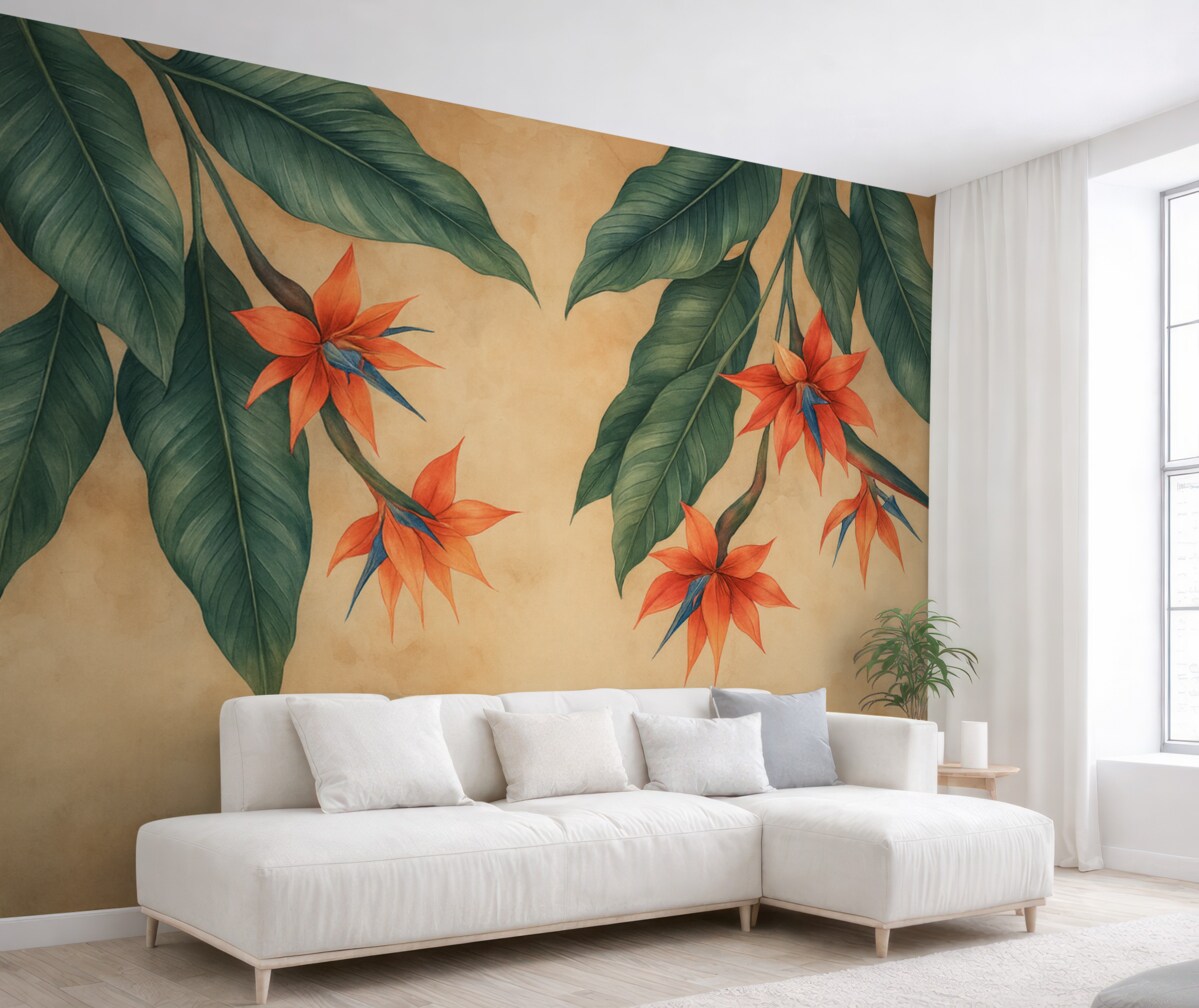 Fototapeta Tropikalny kwiat na beżowym tle w akwareli.