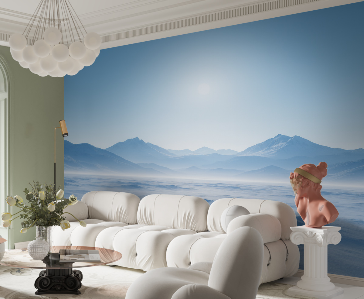 Fototapeta Niebieskie szczyty i słońce.