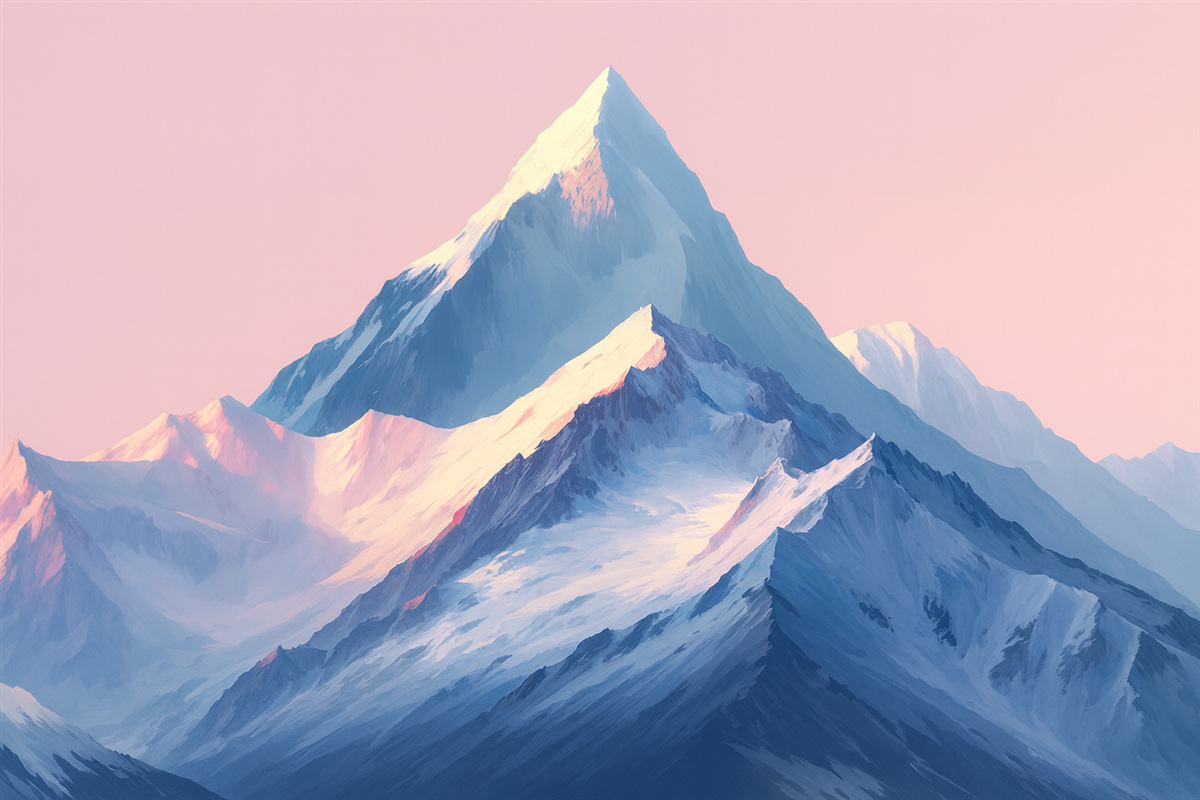 Fototapeta Niebieskie i różowe szczyty w stylu rysunkowym.