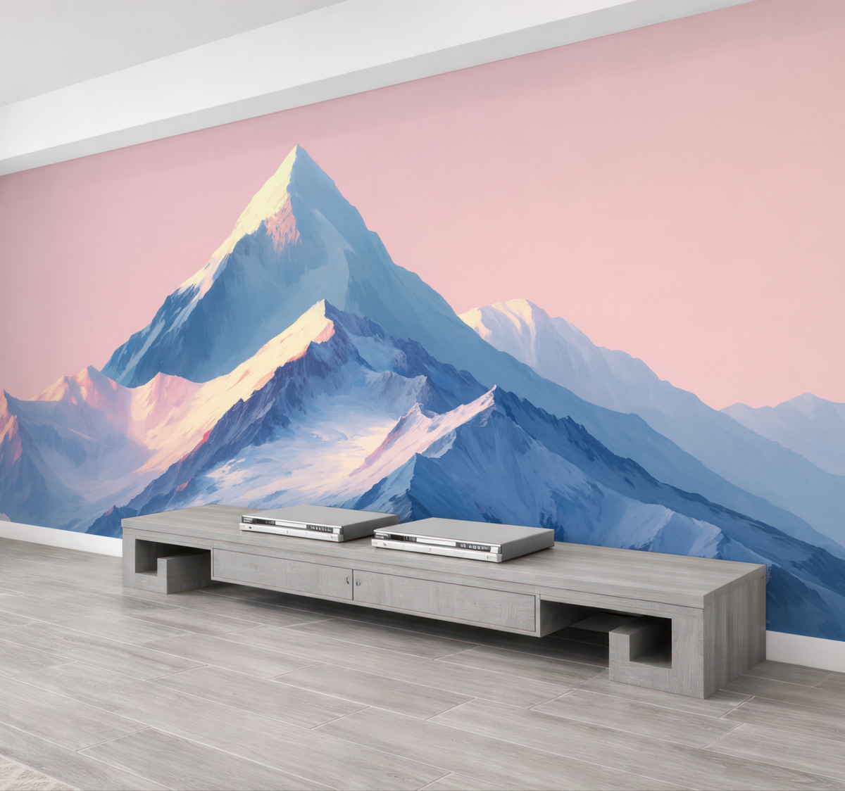 Fototapeta Niebieskie i różowe szczyty w stylu rysunkowym.